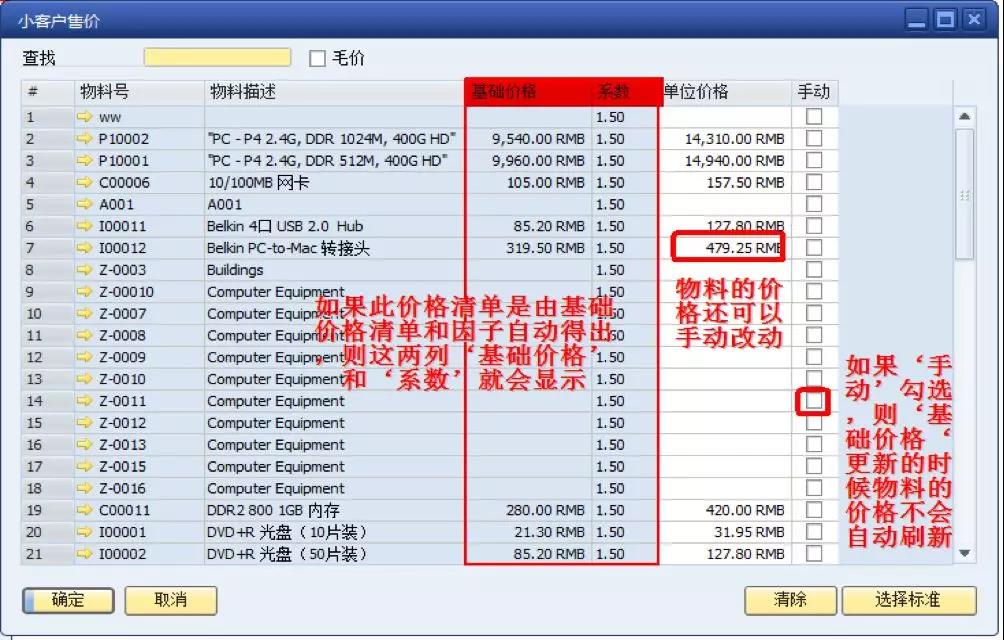 SAP價(jià)格更新界面